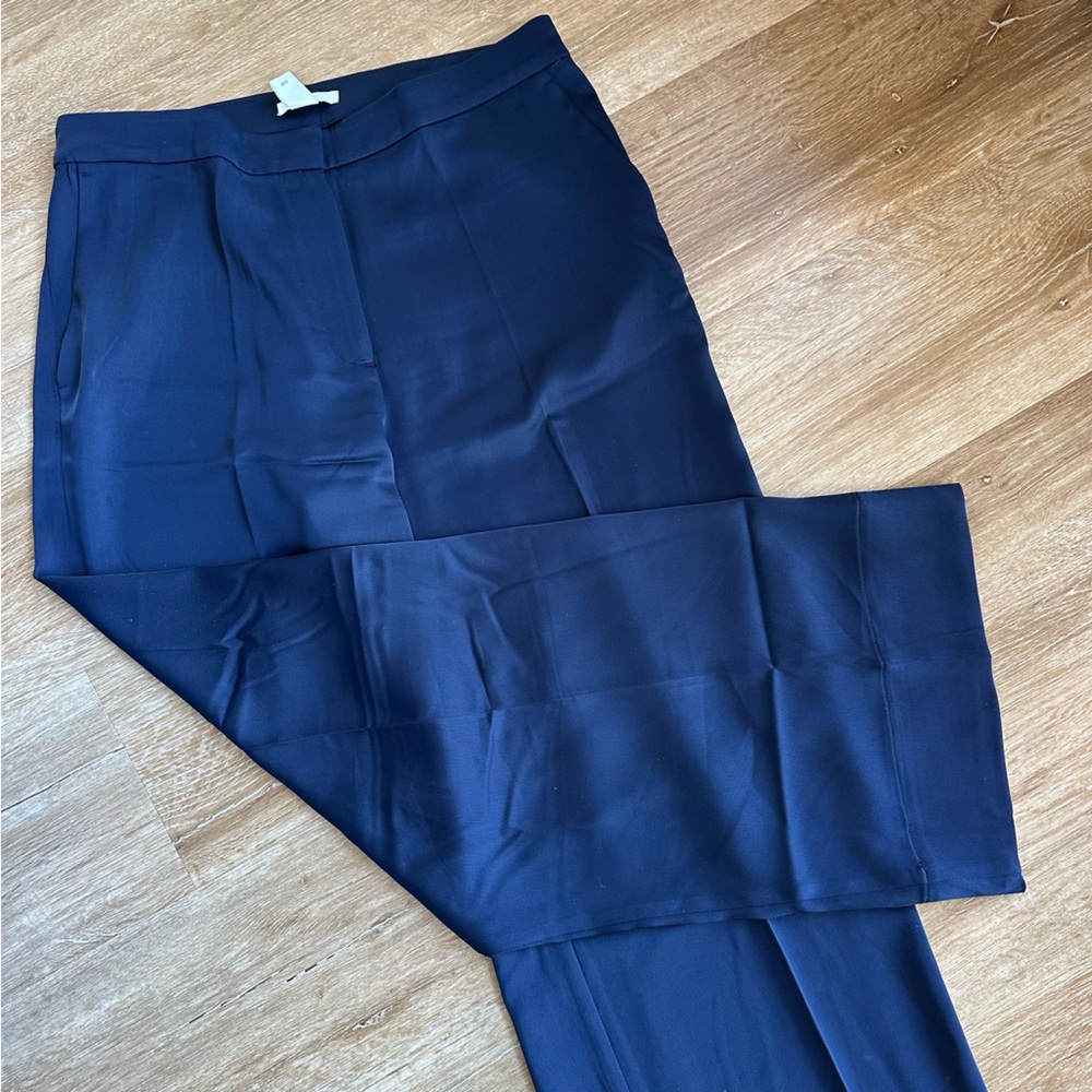 Navy Wide-Leg Satin Pants